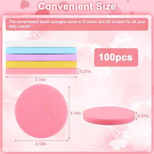 HOFASON 100 Pieces Compressed Facial Sponge for Esthetician Supplies Individually Wrapped Makeup Removal Sponge Pads, Exfoliating Face Wash Sponge Disposable for Women Cleansing Spa Beauty Supplies