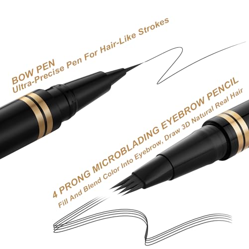 Eyebrow Pen, 2-in-1 Waterproof Eyebrow Pencil with 4 Tip Microblading Brow Pen and Ultra-Precise Brow Pencil,with Dual-ended Eyebrow Brush,Eyebrow Makeup for Natural Looking