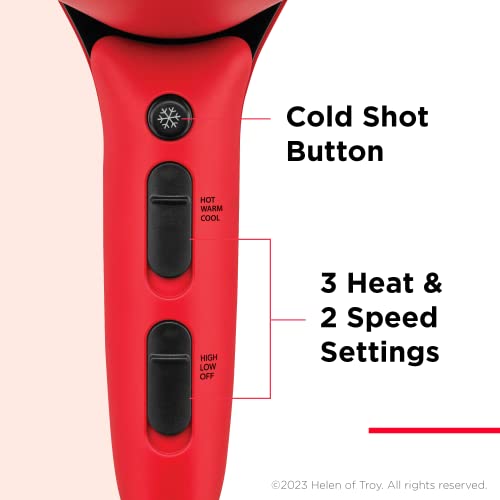 REVLON Airflow Control Hair Dryer with Diffuser - 1875W Blow Dryer Head Rotates 90¡Æ for Total Control, Wider Head for Less Drying Time, Reduces Frizz (Red)