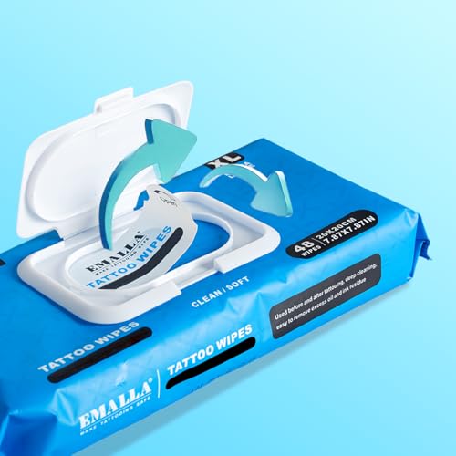 Emalla Tattoo Wipes, Large 60pcs All in One Premium Tattoo Care Wipes to Clean Skin and Tattoo Aftercare Tattoo Supplies (3 Pack)