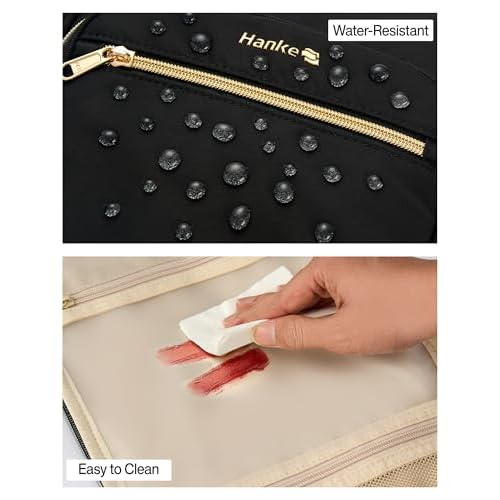 Hanke Hanging Travel Toiletry Bag for Men and Women, Water-Resistant Toiletries Bag Makeup Organizer with Hook, Cosmetic Bag for Bathroom & Travel Essentials Accessories, Black
