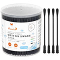 HOMEFOX Black Spiral Cotton Swabs - 200 Organic Charcoal Tips for Personal & Beauty Care