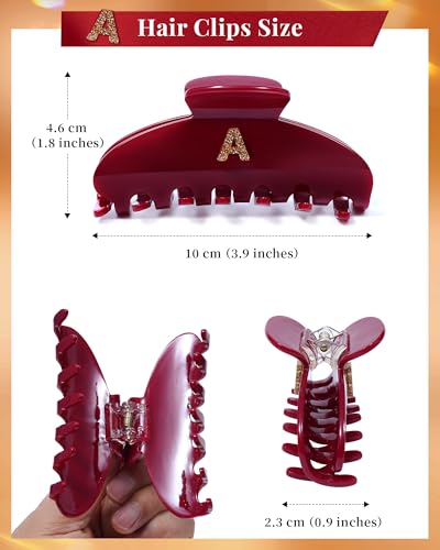 Mesovor Cherry Red Initial Hair Claw Clips 3.9" Acetate