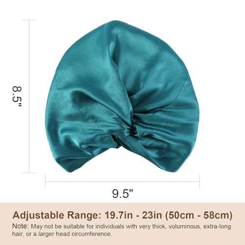 DAISYSILK Peacock Blue 22 Momme 100% Mulberry Silk Sleep Bonnet with Adjustable Tie