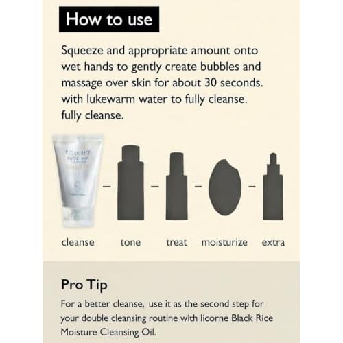 LICORNE Vegan Rice Enzyme Purifying Cleanser (3.38 fl oz) - Exfoliating Face Wash for Pores & Blackheads - Korean Rice Water Foam Cleanser - Deep Pore Purifying & Makeup Remover for Radiant Glow