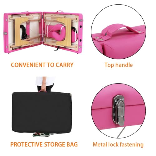 BestMassage Portable Folding Massage Bed 24-inch Wide, Pink, 3-Section, Height Adjustable
