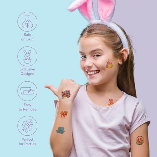 ArtCreativity 144 Pcs Glow in The Dark Easter Temporary Tattoos for Kids - 144 Pack Tattoos in 12 Festive Designs - Glow in The Dark Easter Basket Stuffers and Egg Fillers for Kids