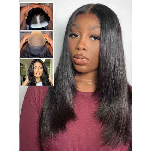ISEE Hair Straight Glueless Wigs Human Hair Pre Plucked Pre Cut HD Lace 7x5 Layered Wig Face-Framing 180% Density Lace Front Wig Human Hair For Beginners 3 Second To Wear 22 Inch