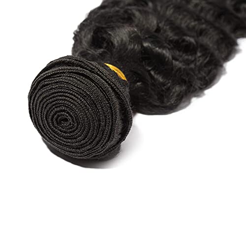 WuvuSnm Black #1BDP Deep Wave Human Hair Bundles 14-18 Inch Brazilian Natural Black