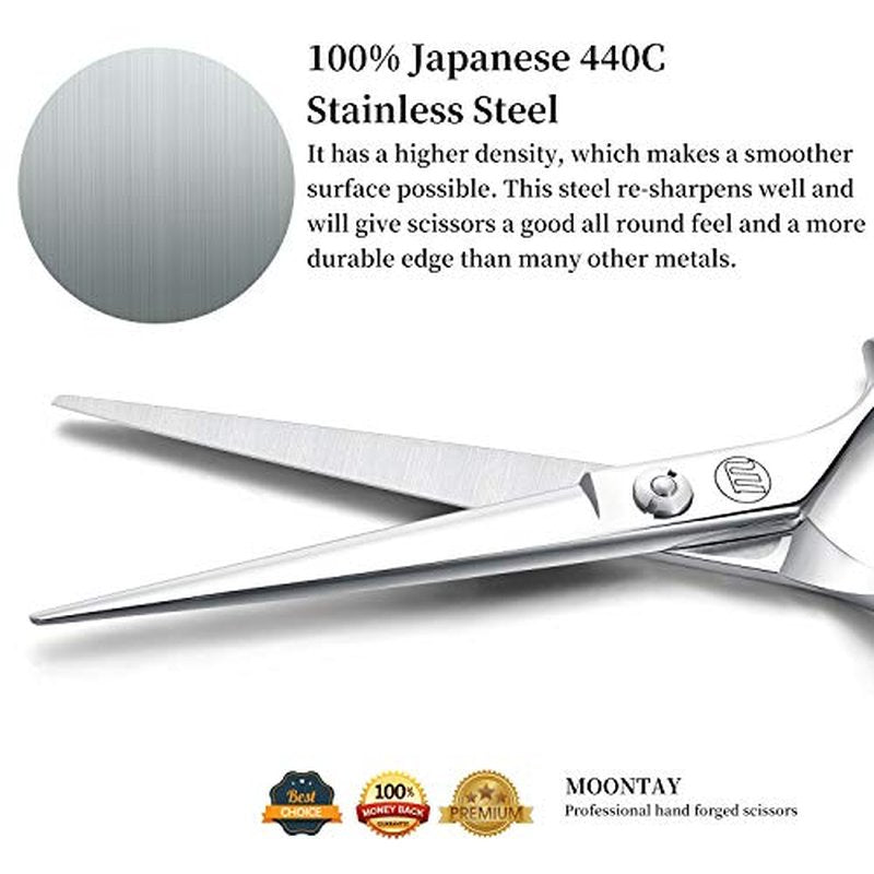 Moontay 6.0" Professional Hair Cutting Shears - Large Finger Holes, 440C Steel