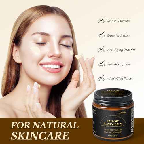 Beef Tallow for Skin, Tallow and Honey Balm for Face, Grass-Fed Tallow for Body, Deep Nourishing 4.2 oz / 120g