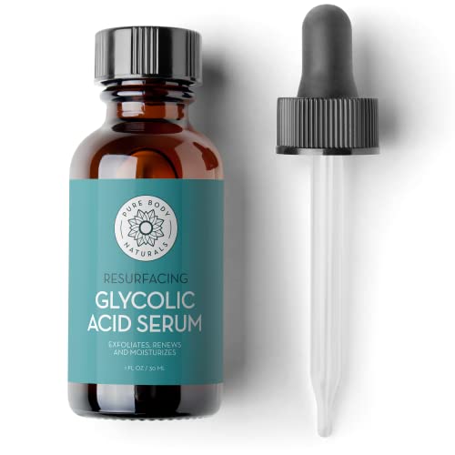 Pure Body Naturals Glycolic Acid Serum, 1 fl oz - Resurfaces, Renews and Moisturizes - Face Serum