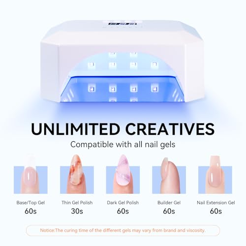Makartt UV LED Nail Lamp White - Rechargeable 36W Gel Curing Light with 4 Timers & Auto Sensor
