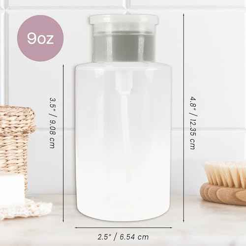 9oz Gray Push Down Pump Dispenser Empty Refillerble Bottle with Flip Top Cap - for Nail Polish, Travel, Cosmetics Packaging