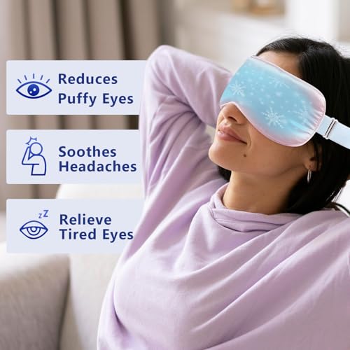 Cooling Gel Eye Mask for Sleep & Migraine Relief, Reusable Silk & Cold Compress for Eyes, Puffiness & Dark Circles, 2 Pack