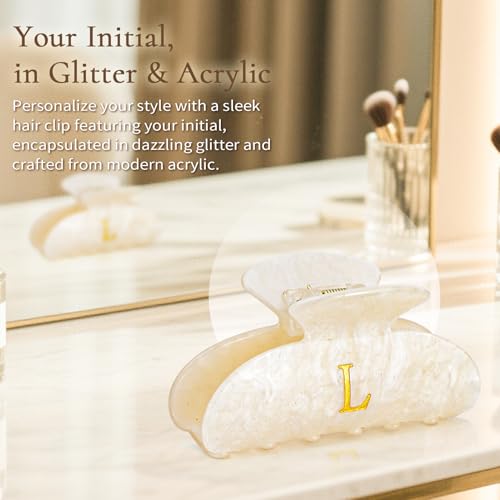 Initial Hair Clip for Women & Girls - Gold Glitter Acrylic Personalization Variation of Gold-A