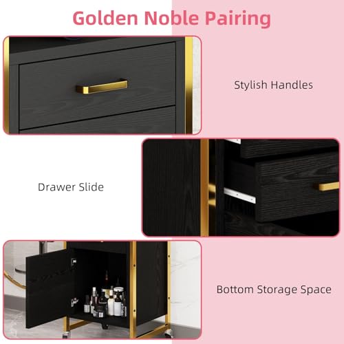 Black & Gold Salon Trolley Cart with Drawers & Cabinet