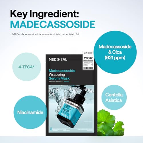Mediheal Wrapping Serum Mask [Madecassoside] Blemish Repair ? Intensive Calming & Repair Care with 98% Pure Madecassoside & CICA Complex ? Helps Calm Skin's Blemish Spots (10 Sheets)
