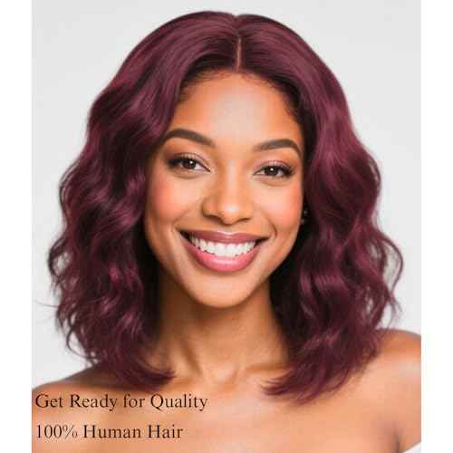 ALHER 99j Burgundy Body Wave 4x4 Lace Closure Human Hair, 12A Dark Burgundy Wine Red Color Wavy Free Part Melt Lace Closure, 100% Unprocessed Virgin Remy Hair Pre Plucked With Baby Hair Closure 12 IN