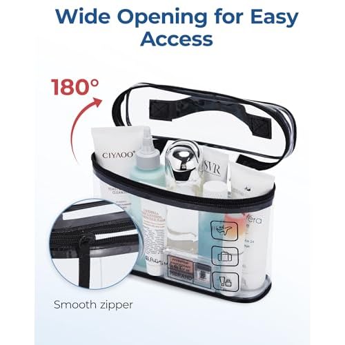 BAGSMART TSA Approved Toiletry Bag, 2 Pack Clear Makeup Cosmetic Bag Organizer, Quart Size Travel Bag for Toiletries, Carry-on Travel Accessories Essentials, Black-2pcs