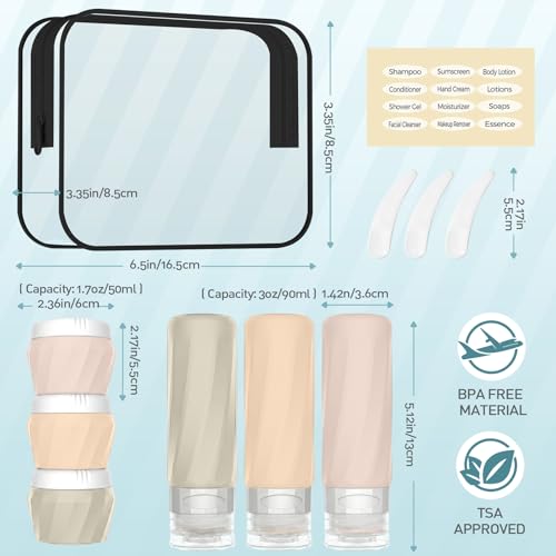 6Pcs TSA Approved Silicone Travel Bottles & Jars Set