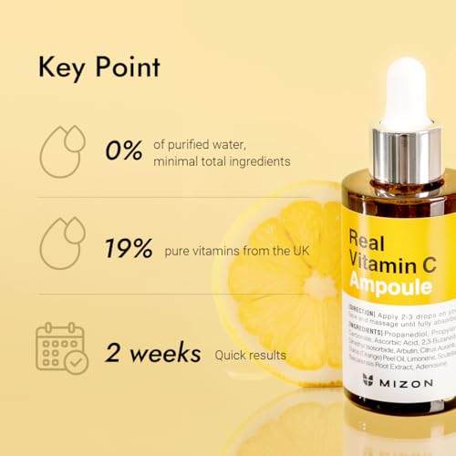 MIZON Real Vitamin C Ampoule, Pure Vitamin C, No Water Added,10 Ingredients, Nutrition, Face Moisturizer (0.51 fl. Oz)