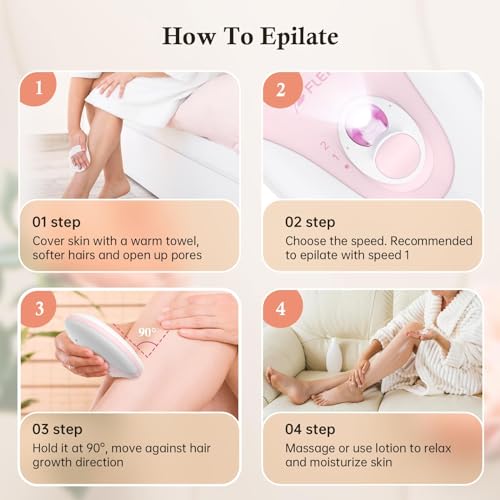 Epilator, Epilators Hair Removal for Women - 2-Speed Epilator with Massage Pad, Rechargeable LED Hair Removal Device for Face/Bikini/Arms/Legs/