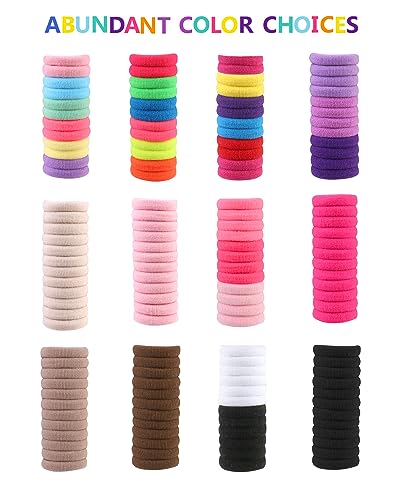 Baby Hair Ties 100 Pack - Multicolor Cotton Elastic Ponytail Holders for Girls & Kids