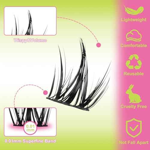 Lash Clusters Manga DIY Lash Extension Anime Eyelash Clusters 8-16mm Spiky Individual Eye Lashes Wispy False Eyelashes D Curl Cosplay Doll Cluster Eyelash Extensions Super Thin Band, G01