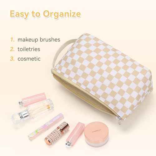 Checkered Makeup Bag Travel Cosmetic Toiletry Bag Make Up Bags with Makeup Brush Organizer Compartments for Women Girls