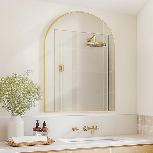 Arched Bathroom Mirror for Wall, 36" x 24" Metal Frame Vanity Mirror,
