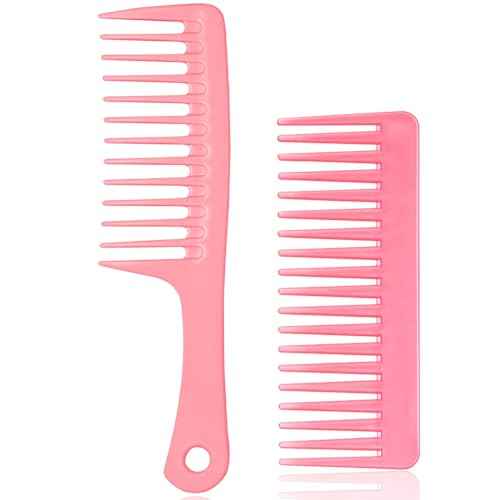 2PCS Wide Tooth Comb for Curly - Large Hair Detangling Comb,Styling Comb for Wet Dry Hair,Hair Care Comb for Women Men,Shampoo Shower Comb (Pink)