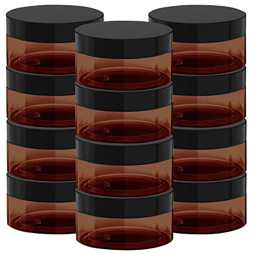 8 oz Amber Plastic Cosmetic Jars Leak Proof Container with Black Lid for Cream, Lotion, Powder, ointment, Beauty Products etc, 12 Pcs.