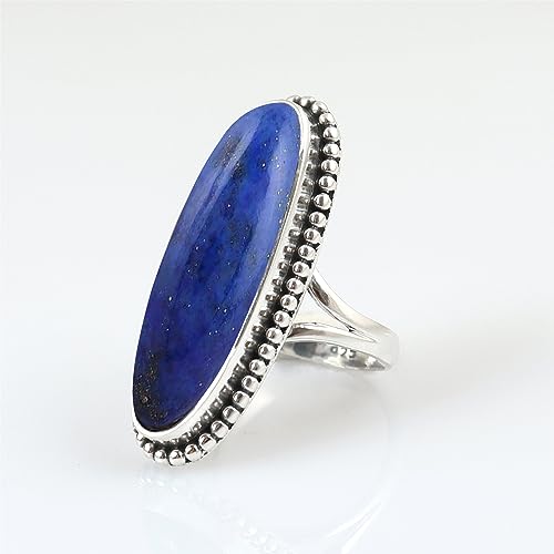 Lapis Lazuli Handmade RIng 925 Sterling Silver Blue Stone Ring Large Oval Gemstone Ring For Women Designer Ring September Birthstone Lapis Jewelry Gift For Her By NKG