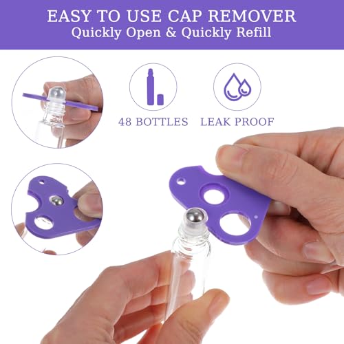48 Pack 10ml Clear Glass Roller Bottles for Essential Oils