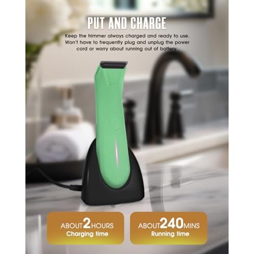 Body Trimmer for Men - Groin & Ball Shaver with Charging Dock - Constant Power No-Pull Electric Pubic Hair Clipper - 5-in-1 Guard Waterproof Body Groomer with LED Light, for Groin, Armpit & Body