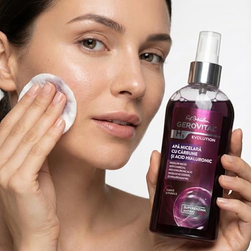 Gerovital EVOLUTION Micellar Water with Hyaluronic Acid and Charcoal, Skin Cleanser and Toner, Hydrating Makeup Remover for All Skin Types, 150 ml
