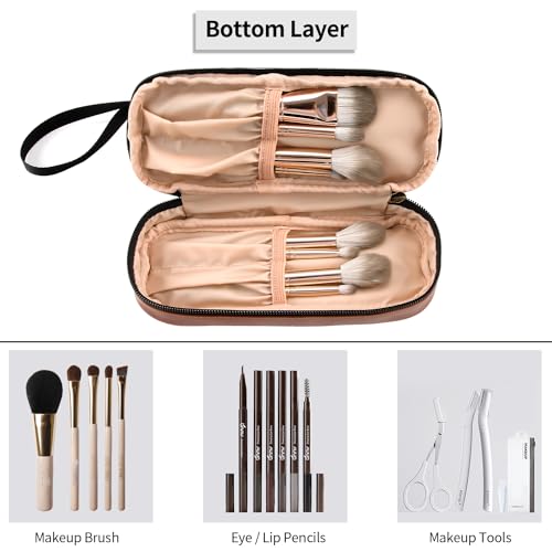 Ethereal Small Makeup Bag Organizer - Double Layer Travel Pouch