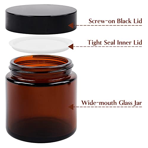 TUZAZO 12 Pack 4 Oz Thick Amber Round Glass Jars with Lids - Empty Candle Making Jars/Food Storage Canning Jars/Cosmetic Containers with Leakproof Lids for Cream Lotion Body Butter Beauty Products