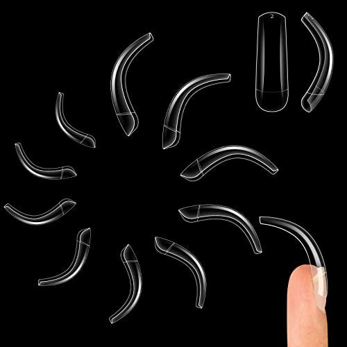 NOVO OVO Transparent Duck & Hawk Curved Eagle Claw Nail Tips - 1050 Pcs (2 Sets of 550 & 500 Pcs) - Half Cover Square False Nails
