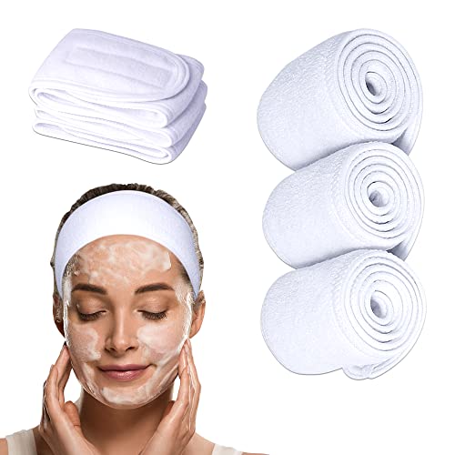 Extra Long Terry Cloth Spa Headband - 3-Pack, Adjustable Fit