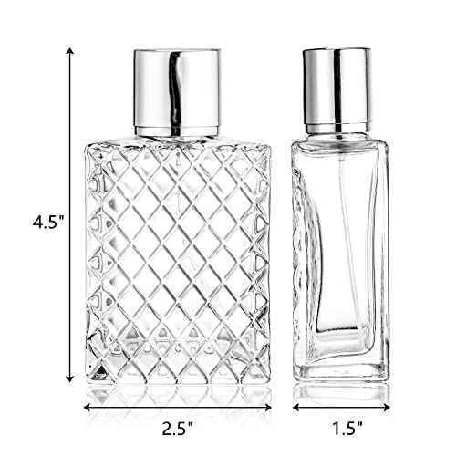 Lawei 6 Pack Refillable Spray Bottles Perfume Atomizer, 100ML 3.4oz Glass Empty Fine Mist Spray Bottle, Clear Portable Square Fragrance Dispenser Bottle with Sprayer for Travel, Silver