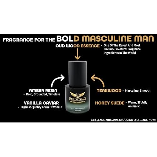 FULL OF GRACE Premium Beard Oil, Organic And Natural, With 22 Ingredients Including Argan, Jojoba, Abyssinian To Condition, Hydrate Beard And Moisturize Facial Skin | Fragrance: Oud | 30ml/1 fl oz