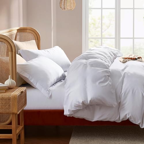 Nestl White Duvet Cover Full Size - Soft Double Brushed Full Size Duvet Cover Set, 3 Piece, with Button Closure, 1 Duvet Cover 80x90 inches and 2 Pillow Shams