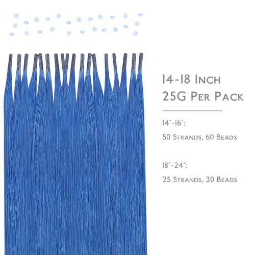 WENNALIFE Blue Remy Human Hair I Tip Extensions 14-24 Inch, 25g, Seamless Fusion