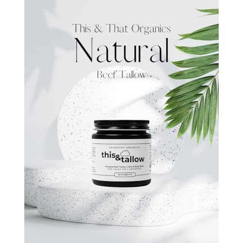 This and That Organics: Natural Handmade Whipped Beef Tallow Face and Body Balm, 100% Grass Fed, Organic Body Butter with infused Cold-pressed Olive Oil, for Eczema, Rosacea, Baby - (4oz, Unscented)