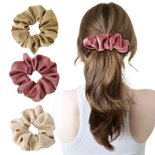 3 Pieces Satin Silk Scrunchies for Hair, Women Girls Hair Elastic Bands Ponytail Holder,Scrunchy Elastic Hair Bands Accessories