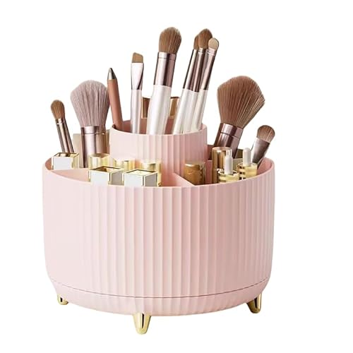 360 Degree Rotating Desktop Organizer,Makeup Brushes,Pencils,Desktop Stationery Storage Rotating Rack,Premium Plastic Organizer For Office,School And Home (Pink)