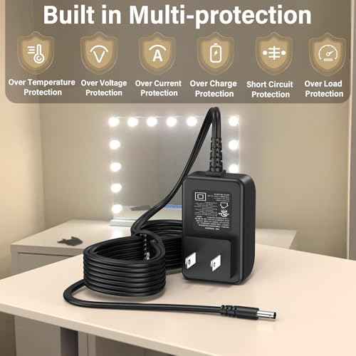 12V 2A Vanity Makeup Mirror Charger Compatible with Hansong Make-up Mirror Power Cord AC Adapter for Hansong DC117-15 DC11715 Bedroom Light Up Vanity Mirror Charging Plug 12VDC 2000mA 12.0V DC12V