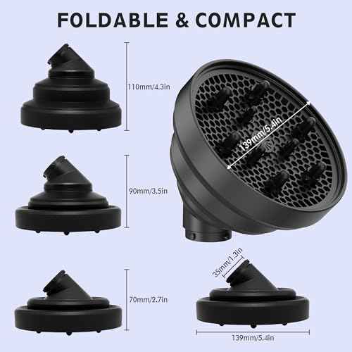 KingKam Upgraded Diffuser Attachment for Dyson Airwrap Styler, Collapsible Travel Hair Diffuser Attachments for Airwrap, Converts for Dyson Air wrap to Hair Dryer, Foldable and Portable - Black